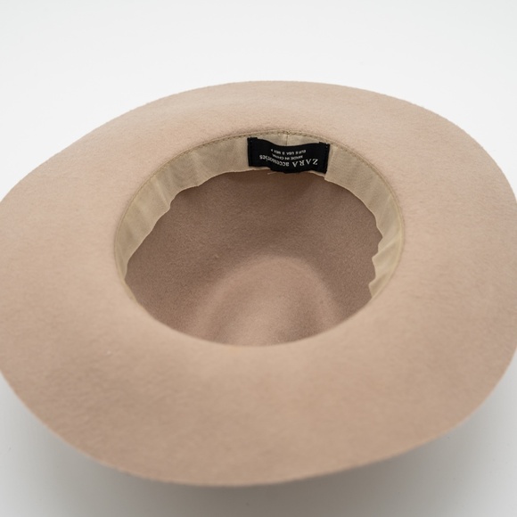 size S  - Zara Wool Hat Beige with Ribbon Felt Fedora - Picture 4 of 5